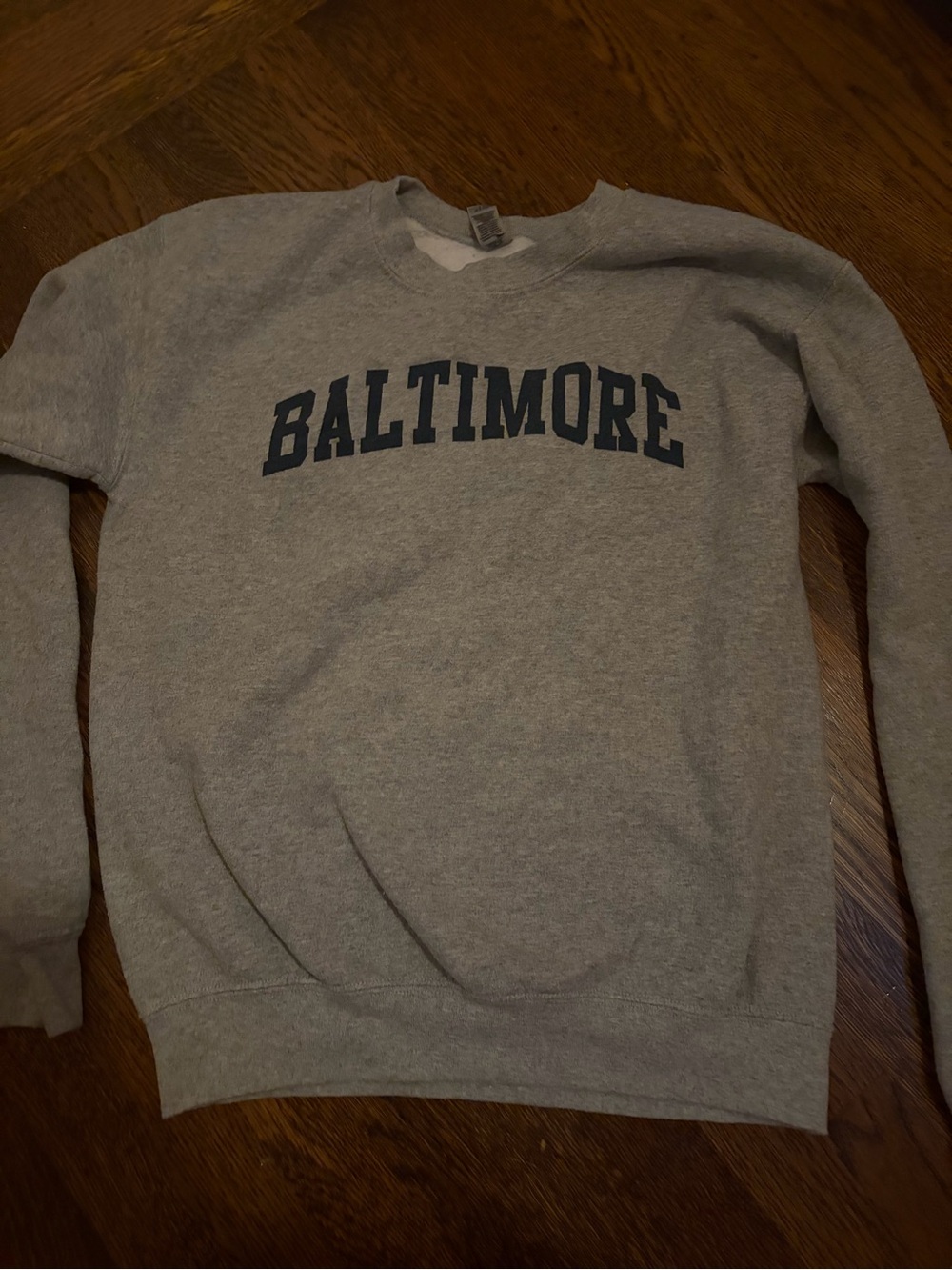 Source Unknown Gray Crewneck Sweatshirt with Navy 'BALTIMORE' Text
